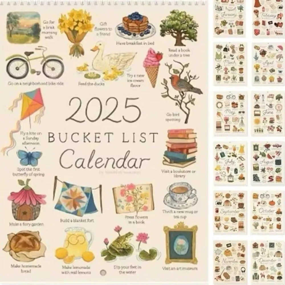 abigail&bleu Bucket List Calendar Large Double Spiral Wire-Binding Wall Calendar